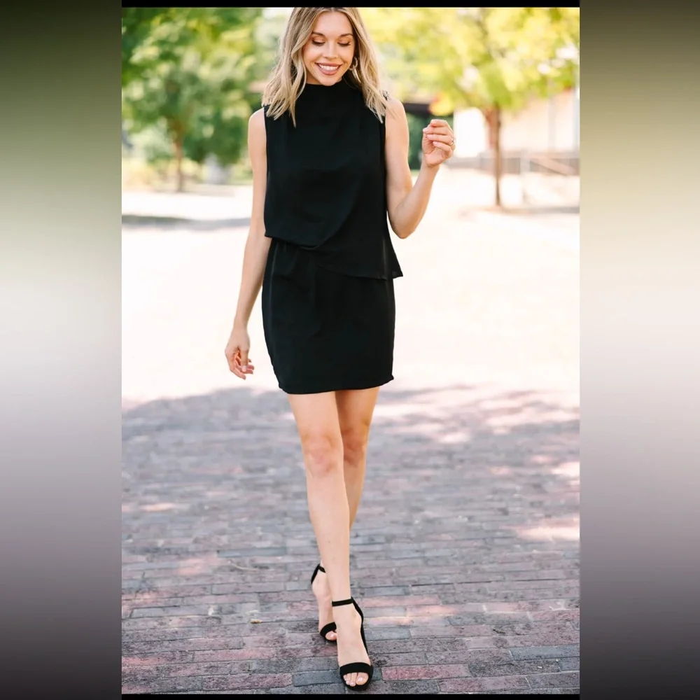 Shop the Mint Black Sleeveless Draped Mini Dress Medium NWOT High Neck